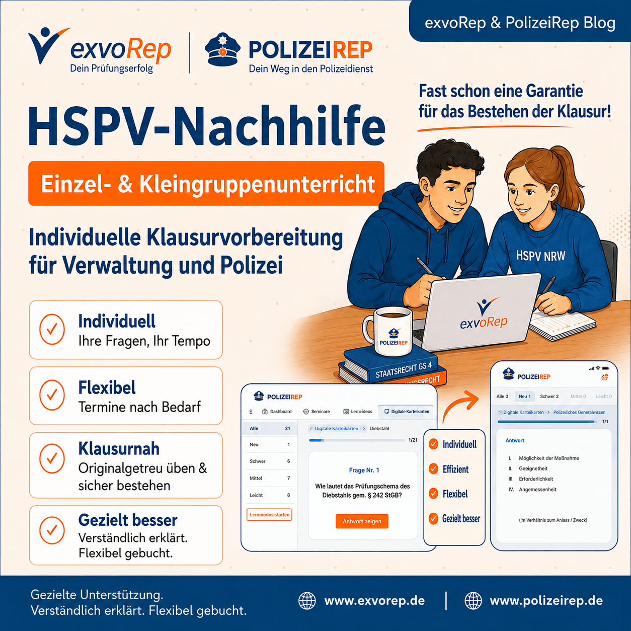 Dozent im Online-Einzelunterricht mit Studierenden aus Verwaltung und Polizei zur HSPV-Klausurvorbereitung