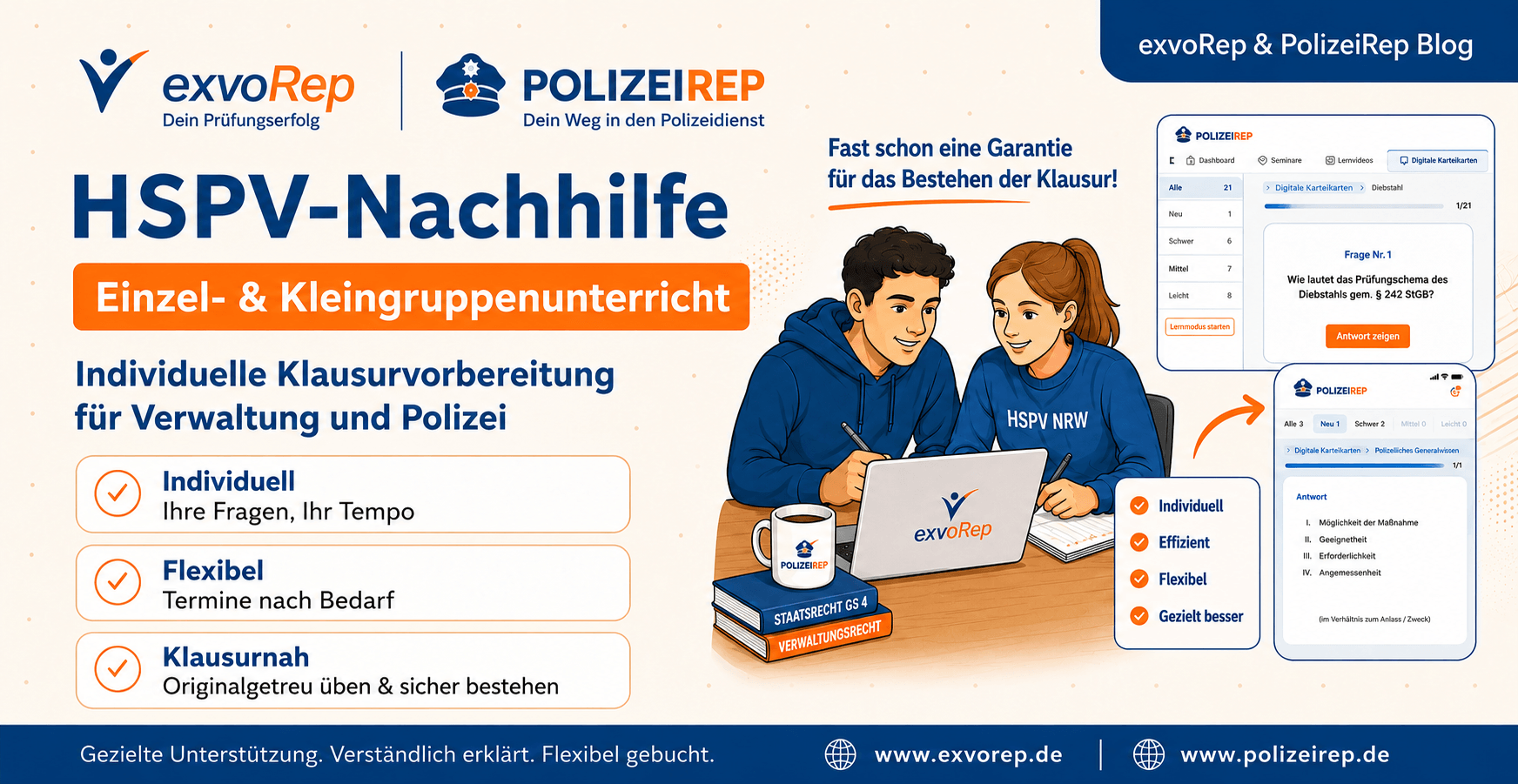 Dozent im Online-Einzelunterricht mit Studierenden aus Verwaltung und Polizei zur HSPV-Klausurvorbereitung