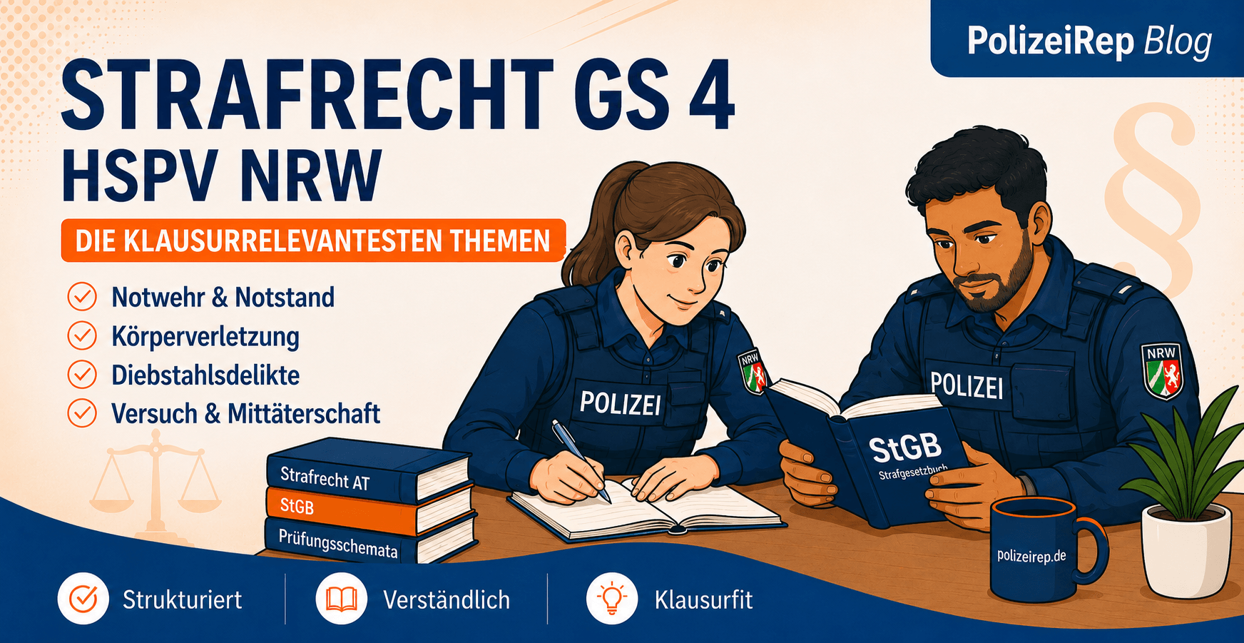 Polizeianwärterin und Polizeianwärter lernen klausurrelevante Themen für Strafrecht GS 4 an der HSPV NRW